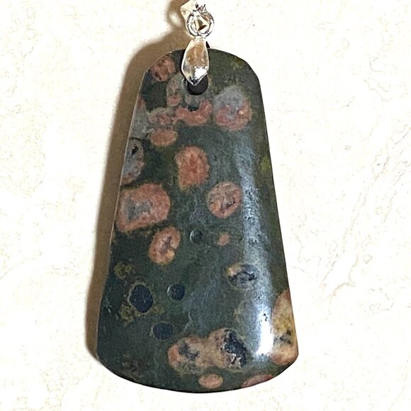 Natural Ocean Jasper Pendant, Genuine Dark Green Gemstone - Picture 1 of 9